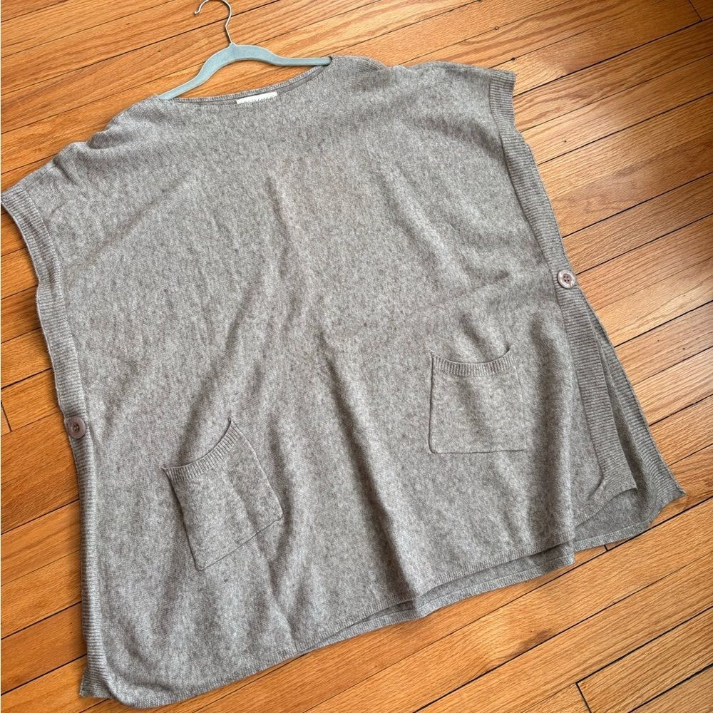 lovestitch Neutral Taupe Short-Sleeve Knit Top Poncho Sweater One Size - Picture 4 of 6